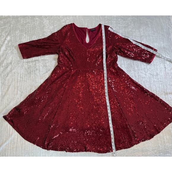 Torrid V-neck 3/4 Sleeve Burgundy Sequin Flared Dress - Size 00 (Medium 8-10) - Picture 6 of 10